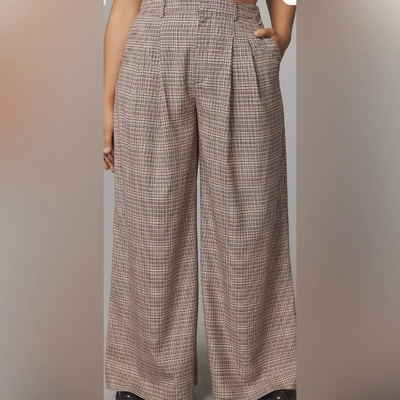 Maeve By Anthropologie The Avery Pleated Wide-Leg Trousers Plaid Edition - Picture 7 of 16